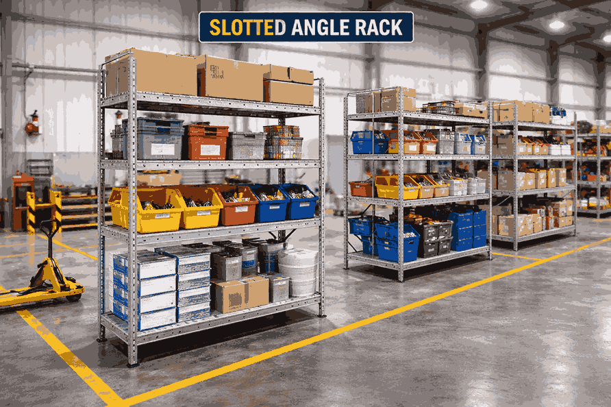 Slotted angle rack manufactured by RacksQ